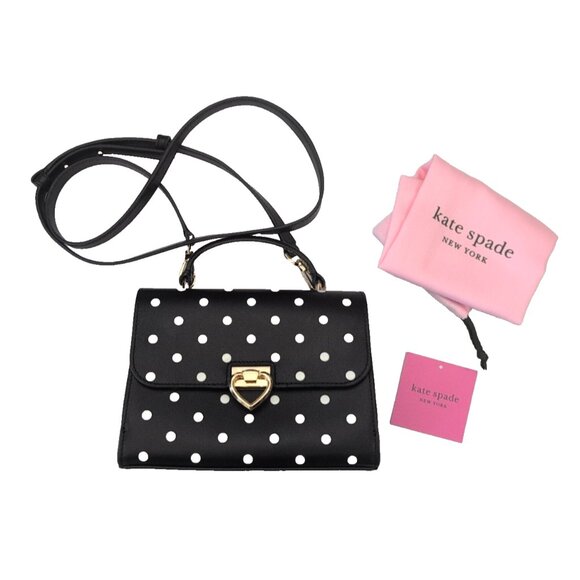 Kate Spade New York Lovitt Small Top Handle Black Polka Dot - New - Picture 1 of 6